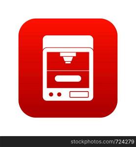 3D printer icon digital red for any design isolated on white vector illustration. 3D printer icon digital red
