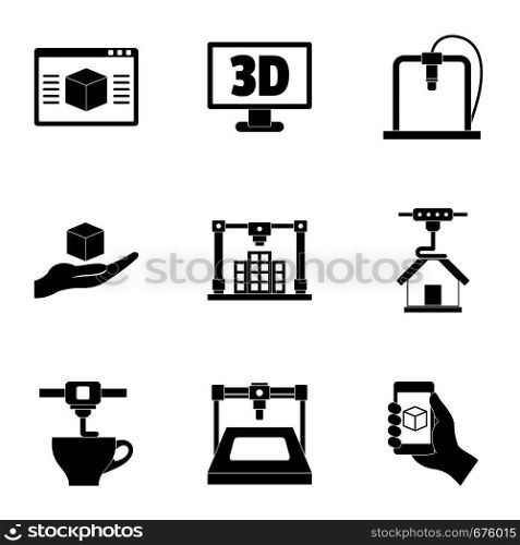 3d printer innovation icon set. Simple set of 9 3d printer innovation vector icons for web isolated on white background. 3d printer innovation icon set, simple style
