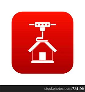 3d printer printing house icon digital red for any design isolated on white vector illustration. 3d printer printing house icon digital red