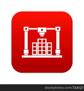 3d printer printing layout of building icon digital red for any design isolated on white vector illustration. 3d printer printing layout of building icon digital red