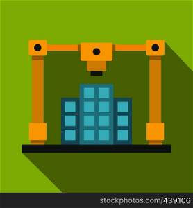 3d printer printing layout of building icon. Flat illustration of 3d printer printing layout of building vector icon for web on lime background. 3d printer printing layout of building icon
