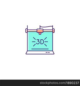 3d printer RGB color icon. Technological advancement. 3d bioprinting. Three dimensional object fabrication. Additive manufacturing. Isolated vector illustration. Simple filled line drawing. 3d printer RGB color icon
