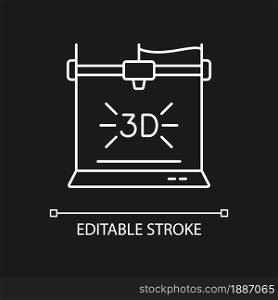 3d printer white linear icon for dark theme. Technological advancement. Additive manufacturing. Thin line customizable illustration. Isolated vector contour symbol for night mode. Editable stroke. 3d printer white linear icon for dark theme