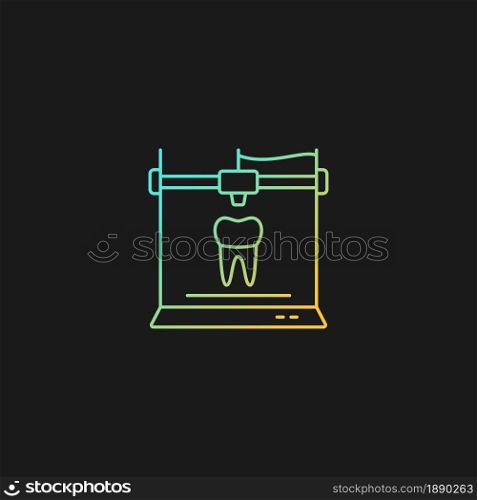 3d printing for dentistry gradient vector icon for dark theme. Dental implants production. Innovation in medical field. Thin line color symbol. Modern style pictogram. Vector isolated outline drawing. 3d printing for dentistry gradient vector icon for dark theme
