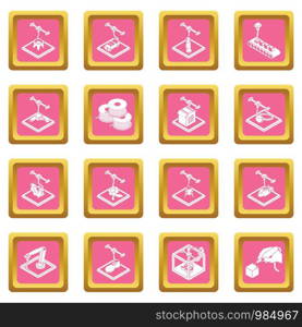 3d printing icons set vector pink square isolated on white background . 3d printing icons set pink square vector