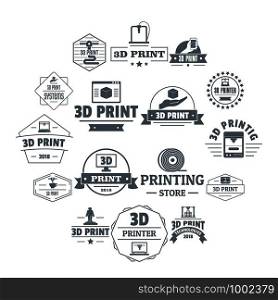 3d printing logo icons set. Simple illustration of 16 3d printing logo vector icons for web. 3d printing logo icons set, simple style