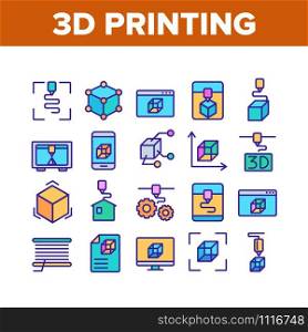 3d Printing Processing Collection Icons Set Vector Thin Line. Printing Cube And House, Engineering Web Site And Gear Mechanism Concept Linear Pictograms. Color Contour Illustrations. 3d Printing Processing Collection Icons Set Vector