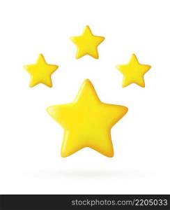 3D Rating stars icon for review product. Collection icon design for game, ui, banner, design for app, interface, game development. Realistic 3d design of the object. Vector illustration. 3D Rating stars icon for review product.