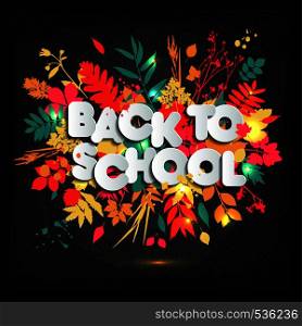 3D Realistic Back to School Title Poster Design in a Blackboard with autumn leaves.. 3D Realistic Back to School Title Poster Design in a Blackboard with autumn leaves. Vector Illustration.