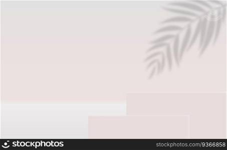 3D Realistic Background with podium and palm leaves shadow. Design Template for Fashion Cosmetics Product. Vector Illustration EPS10. 3D Realistic Background with podium and palm leaves shadow. Design Template for Fashion Cosmetics Product. Vector Illustration