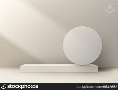 3D realistic beige podium mockup is perfect for showcasing your products in a minimalist style. The podium is set on a simple beige background, making your product the focal point. Vector illustration