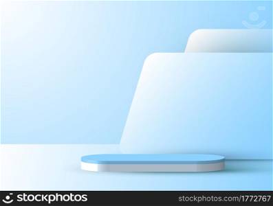 3D realistic blue podium with backdrop minimal scene display background. Design for product presentation, mockup, etc. Vector illustration