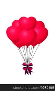3d realistic bunch of pink birthday or valentine’s balloons with bow flying for party and celebrations with space for message Isolated in white background. Vector Illustration, clip art for design.. 3d realistic bunch of pink birthday or valentine’s balloons