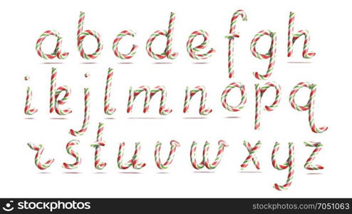3D Realistic Candy Cane Alphabet Vector. Symbol In Christmas Colours. New Year Letter Textured With Red, White. Typography Template. Striped Craft Isolated Object. Xmas Art Illustration. 3D Realistic Candy Cane Alphabet Vector. Symbol In Christmas Colours. New Year Letter Textured With Red, White. Typography Template. Striped Craft Isolated Object. Xmas Art