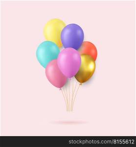 3d Realistic Colorful Happy Birthday Balloons Flying for Party and Celebrations. illustration for card, party, flyer, poster, decor, banner, web, advertising. 3d rendering. Vector illustration. 3d Realistic Colorful Happy Birthday Balloons Flying for Party and Celebrations