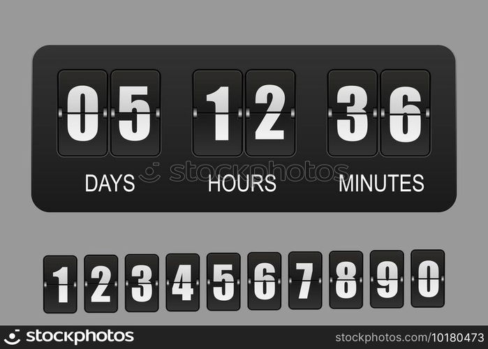 3d realistic Countdown timer. Vector flip clock Template for your design. Countdown timer. Vector flip clock for your design