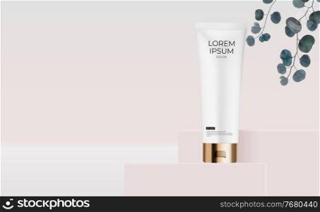 3D Realistic Cream Tube Design Template of Fashion Cosmetics Product for Ads, banner or Magazine Background. Vector Iillustration EPS10. 3D Realistic Cream Tube Design Template of Fashion Cosmetics Product for Ads, banner or Magazine Background. Vector Iillustration