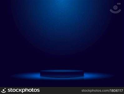 3D realistic dark blue podium with lighting and glitter minimal scene for award ceremony, concert, winner place for presentation. Vector illustration