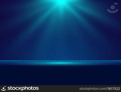 3D realistic dark blue stage with Illuminated lighting and dust scene background for award ceremony, concert, winner place presentation. Vector illustration