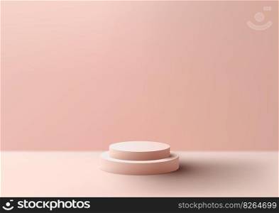 3D realistic empty light pink color podium stand minimal wall scene on clean background. You can use for beauty cosmetic presentation, showcase mockup, showroom, product stand promotion, etc. Vector illustration
