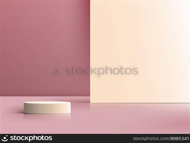 3D realistic empty podium stand product display with partition backdrop on minimal wall scene background. You can use for cosmetic mockup presentation, promotion sale and marketing, etc, Vector illustration