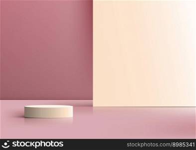 3D realistic empty podium stand product display with partition backdrop on minimal wall scene background. You can use for cosmetic mockup presentation, promotion sale and marketing, etc, Vector illustration