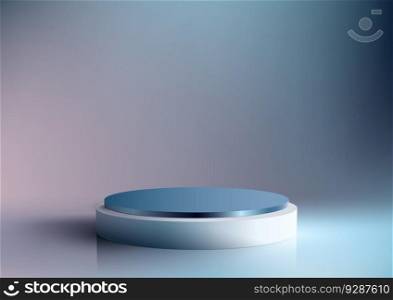 3D realistic empty white and blue podium stand on blue background and natural lighting. You can use for product display presentation mockup, beauty cosmetic, showcase, etc. Vector illustration