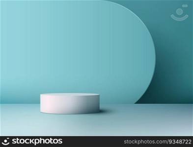 3D realistic empty white podium stand on blue background and natural lighting. Use for product display presentation mockup, beauty cosmetic, showcase, etc. Vector illustration