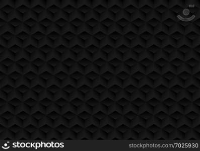 3D realistic geometric symmetry black cubes pattern dark background and texture. Vector illustration