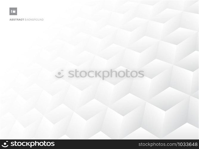 3D realistic geometric symmetry white and gray gradient color cubes pattern perspective background and texture. Vector illustration