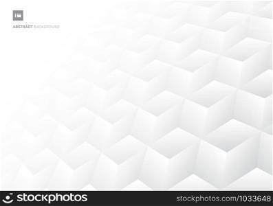 3D realistic geometric symmetry white and gray gradient color cubes pattern perspective background and texture. Vector illustration
