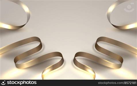3D realistic golden ribbon lines elements decoration with lighting effect on beige background luxury style. Vector illustration