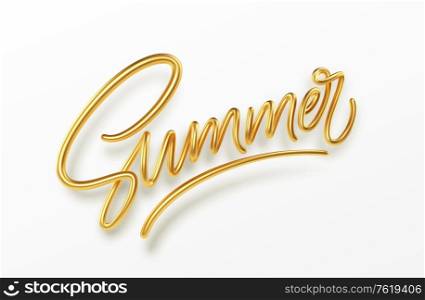 3D Realistic Golden Shiny Metallic Summer Handwriting Lettering Isolated on White Background. Vector illustration EPS10. 3D Realistic Golden Shiny Metallic Summer Handwriting Lettering Isolated on White Background. Vector illustration
