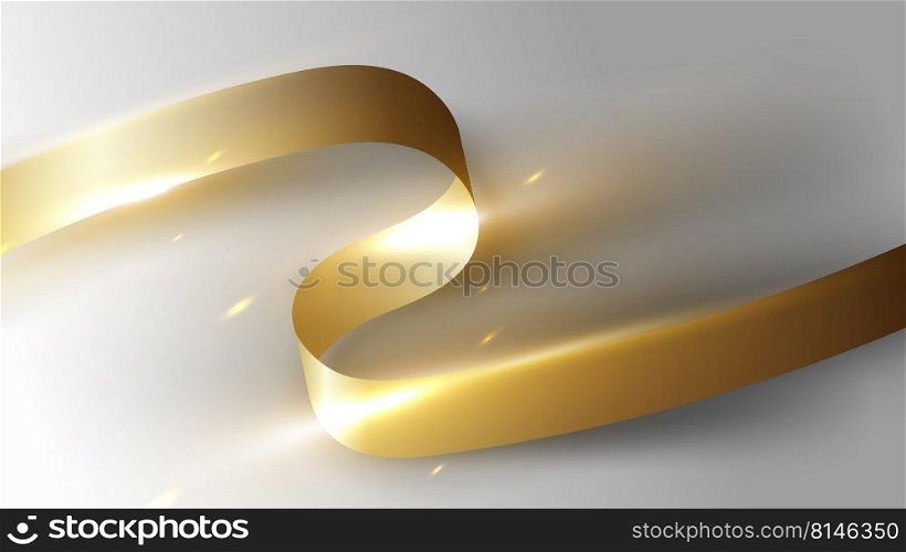 3D realistic luxury golden ribbon roll elements with lighting effect and shade on white background. Vector graphic illustration