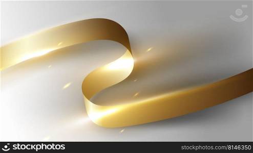 3D realistic luxury golden ribbon roll elements with lighting effect and shade on white background. Vector graphic illustration