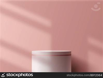 3D realistic luxury white podium stand pedestal with window lighting on pink background minimal style. You can use for valentine day products display presentation, cosmetic display mockup, showcase, etc. Vector illustration