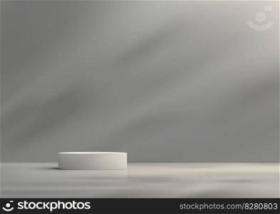 3D realistic minimal style empty white podium platform with natural lighting on gray background. You can use for beauty cosmetic presentation, showcase mockup, showroom, product stand promotion, etc. Vector illustration