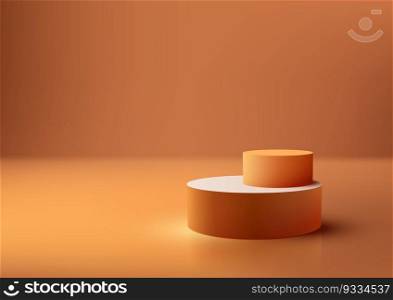 3D realistic mockup display empty orange and white podium platform on minimal wall scene background and natural light. You can use for beauty cosmetic presentation, showcase, showroom, product stand promotion, etc. Vector illustration