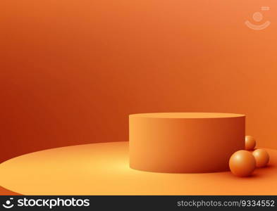 3D realistic mockup display empty orange and yellow podium platform on minimal wall scene background and natural light. You can use for beauty cosmetic presentation, showcase, showroom, product stand promotion, etc. Vector illustration