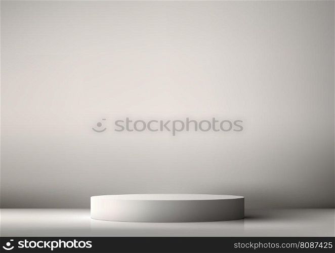 3D realistic mockup display empty white podium platform display on minimal wall scene gray background and natural light. You can use for beauty cosmetic presentation, showcase, showroom, product stand promotion, etc. Vector illustration