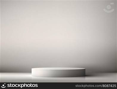 3D realistic mockup display empty white podium platform display on minimal wall scene gray background and natural light. You can use for beauty cosmetic presentation, showcase, showroom, product stand promotion, etc. Vector illustration