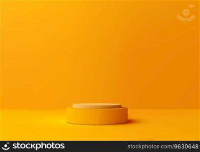 3D realistic mockup display empty yellow podium platform on minimal wall scene yellow background. You can use for beauty cosmetic presentation, showcase, showroom, product stand promotion, etc. Vector illustration