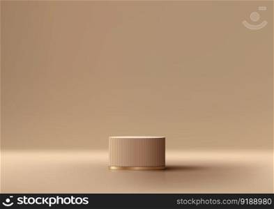 3D realistic modern luxury style empty golden and beige podium on brown background. You can use for product display presentation mockup, beauty cosmetic, showcase, etc. Vector illustration