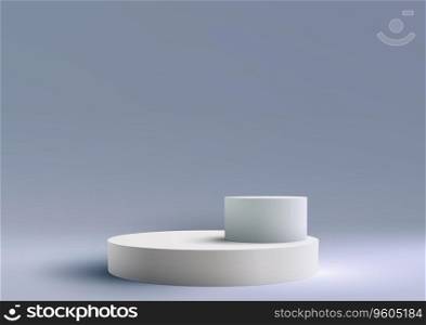 3D realistic modern minimal style white podium on soft blue background. You can use for product display presentation mockup, beauty cosmetic, showcase, etc. Vector illustration