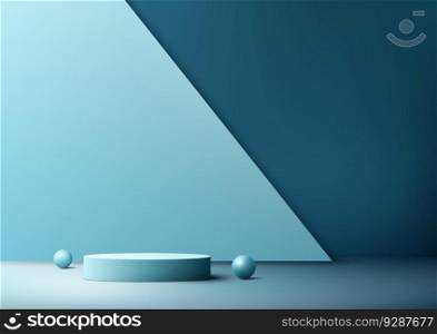 3D realistic modern style empty blue podium stand with backdrop on blue background decoration with balls. You can use for cosmetic mockup product display presentation, promotion sale and marketing, etc, Vector illustration