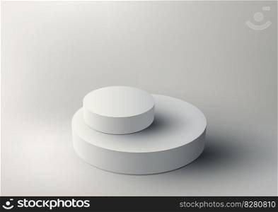 3D realistic modern style empty white podium platform display on minimal wall scene clean background and natural light. You can use for beauty cosmetic presentation, showcase mockup, showroom, product stand promotion, etc. Vector illustration