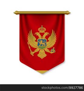 3d realistic pennant with flag of Montenegro. Vector illustration. 3d realistic pennant with flag