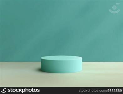 3D realistic soft blue podium on a blue pastel color wall background is a perfect mockup for showcasing your∏ucts in a minimalist and modern way. Vector illustration