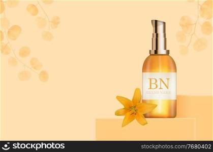 3D Realistic sun Protection Cream Bottle on Sunny Yellow Background. Design Template of Fashion Cosmetics Product. Vector Illustration EPS10. 3D Realistic sun Protection Cream Bottle on Sunny Yellow Background. Design Template of Fashion Cosmetics Product. Vector Illustration