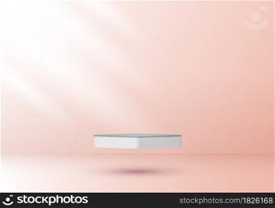 3D realistic white and gray pedestal up in the air on minimal scene pink background and lighting. You can use for cosmetic product, showcase, etc. Vector illustration